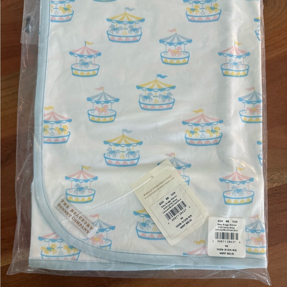 The Beaufort Bonnet Company Carousel Print Blanket - Blue, Yellow, Pink